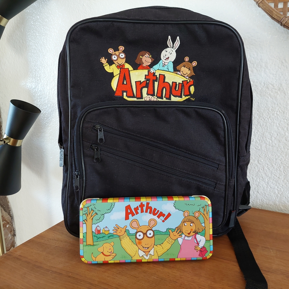 Arthur PBS Kids Backpack and Pencil Case Set - Black Vintage 90s